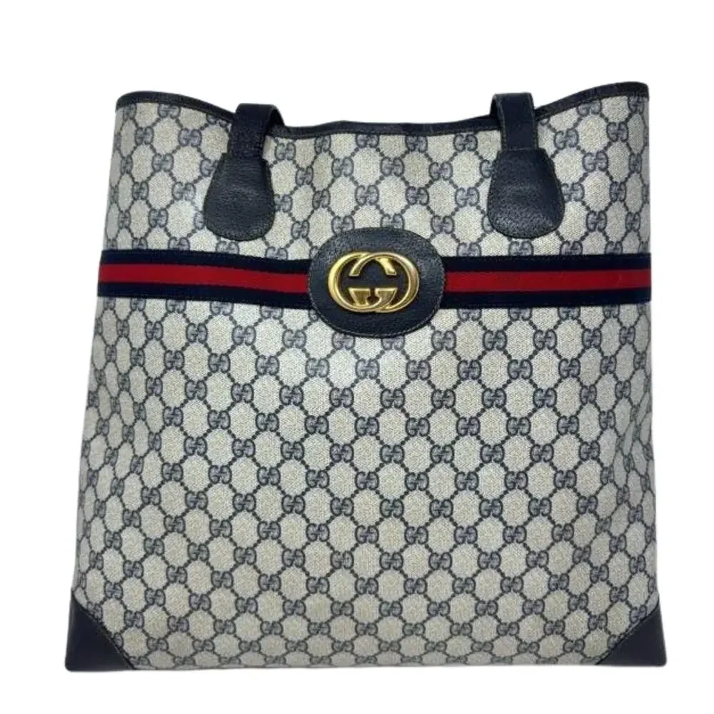 Gucci Bag Shoulder Tote XL Purse GG Logo Monogram Navy Blue Red‎ Ophidia Canvas - Picture 3 of 12